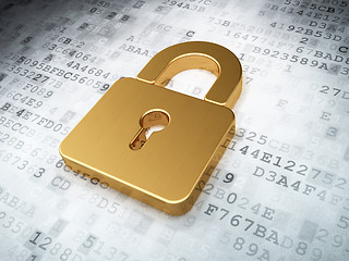 Image showing golden closed padlock on digital background