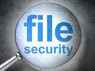 Image showing Magnifying optical glass with words file security on digital bac