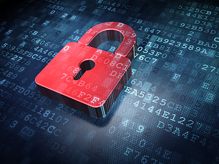 Image showing Privacy concept: Red Closed Padlock on digital background
