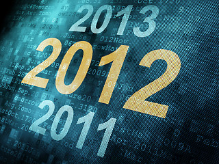 Image showing Timeline concept: pixeled word 2011 2012 2013 on digital screen