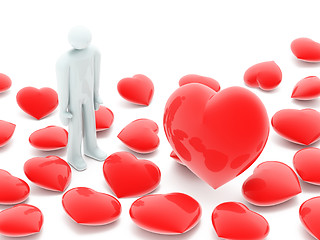 Image showing Man and many beautiful red hearts