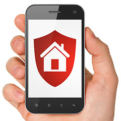 Image showing Business concept: smartphone with Shield.