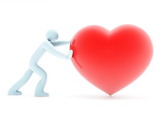 Image showing Man figure pushing beautiful red heart