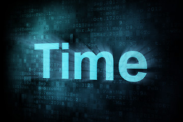 Image showing Timeline concept: pixeled word Time on digital screen