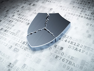 Image showing silver broken shield on digital background