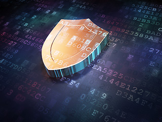 Image showing Protection concept: Golden Shield on digital background