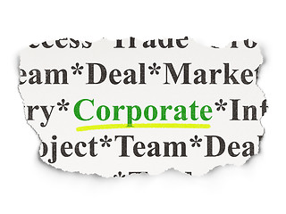 Image showing Torn newspaper with words Corporate on  background