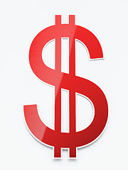 Image showing Red shiny paper dollar sign on white