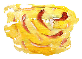 Image showing abstract drawing stroke yellow, red ink watercolor brush water c