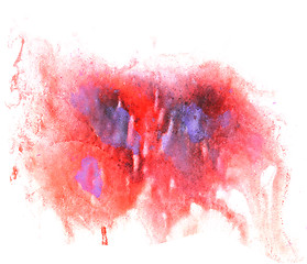 Image showing abstract drawing stroke red, purple ink watercolor brush water c