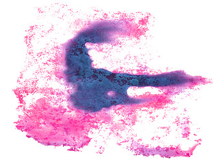 Image showing abstract drawing blue, pink stroke ink watercolor brush water co