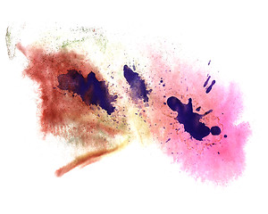 Image showing abstract drawing stroke ink brown, purple watercolor brush water