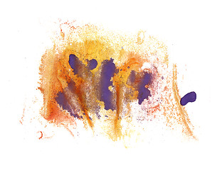 Image showing abstract drawing stroke ink purple, orange watercolor brush wate