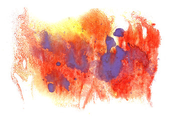 Image showing abstract drawing stroke ink orange, purple watercolor brush wate