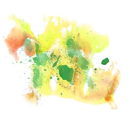 Image showing abstract drawing stroke ink watercolor brush green, yellow water