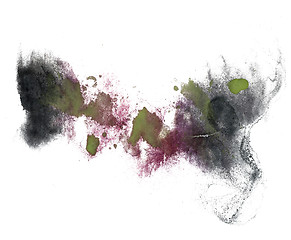 Image showing abstract drawing stroke black, green, purple ink watercolor brus