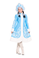 Image showing Young brunette in a suit of snow maiden