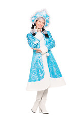 Image showing Cheerful brunette posing in winter costume