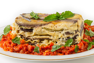 Image showing Vegetable lasagne side view