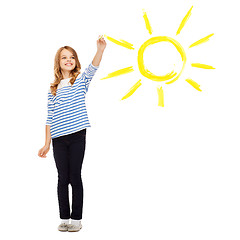 Image showing girl drawing big sun in the air