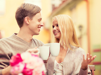 Image showing romantic happy couple in the cafe