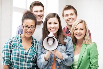 Image showing group of students with megaphone at school