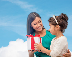 Image showing happy mother and child girl with gift box