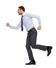 Image showing smiling businessman running