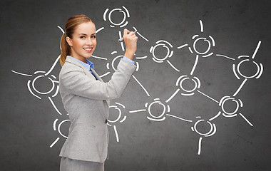 Image showing businesswoman writing something in air with marker