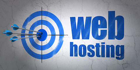 Image showing Web development concept: target and Web Hosting on wall background