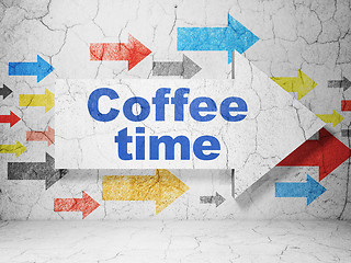 Image showing Time concept: arrow with Coffee Time on grunge wall background