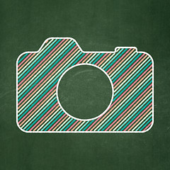 Image showing Travel concept: Photo Camera on chalkboard background