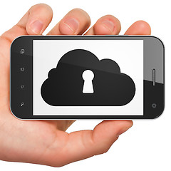 Image showing Cloud technology concept: Cloud With Keyhole on smartphone