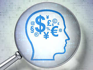 Image showing Education concept: Head With Finance Symbol with optical glass on digital background