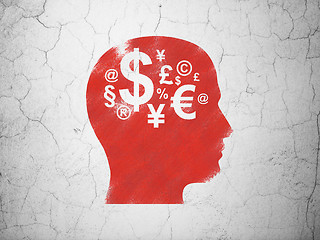 Image showing Advertising concept: Head With Finance Symbol on wall background