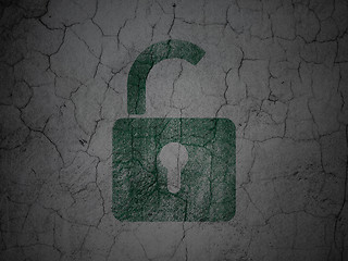 Image showing Safety concept: Opened Padlock on grunge wall background