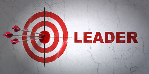 Image showing Business concept: target and Leader on wall background