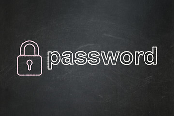 Image showing Security concept: Closed Padlock and Password on chalkboard background
