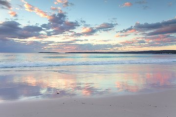 Image showing Pretty pastel dawn sunrise at Hyams Beach NSW Australia