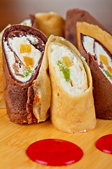 Image showing pancake roll with marmalade