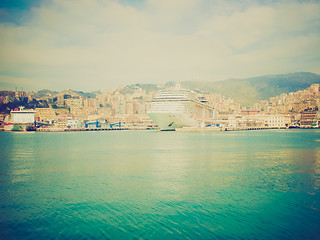 Image showing Retro look View of Genoa Italy from the sea