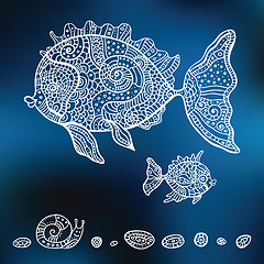 Image showing Vector hand drawn fishes.