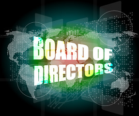 Image showing board of directors words on digital screen background with world map