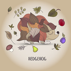 Image showing Hedgehog with fruit and leaves