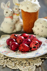 Image showing Easter cake, eggs and rabbits.