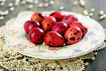 Image showing Easter eggs on a beautiful plate.