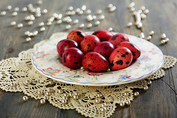 Image showing Easter eggs on a beautiful dish.