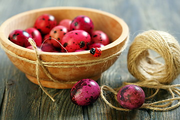 Image showing Easter eggs in wooden bowl.