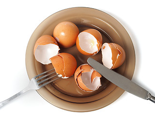 Image showing Egg shells on a dish