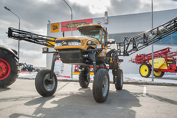 Image showing High tractor on agricultural machinery exhibition